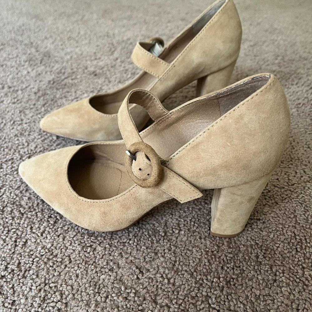 Tahari Avery Suede Buckle Block Heel